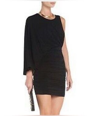 BCBGMaxAzria Black One-Sleeve Asymmetrical Mini Dress